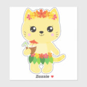 Hawaii Cat, Cute Cat, Yellow Cat, Flowers, Luau Sticker (Vel)