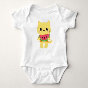 Hawaii Cat, Cute Cat, Yellow Cat, Watermeloen, Lua Romper
