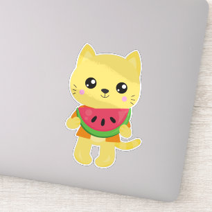 Hawaii Cat, Cute Cat, Yellow Cat, Watermeloen, Lua Sticker