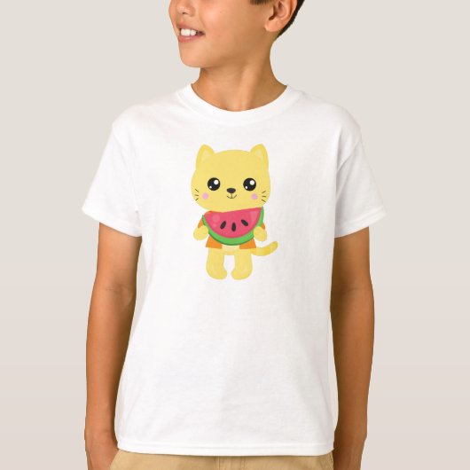Hawaii Cat, Cute Cat, Yellow Cat, Watermeloen, Lua T-shirt (Voorkant)