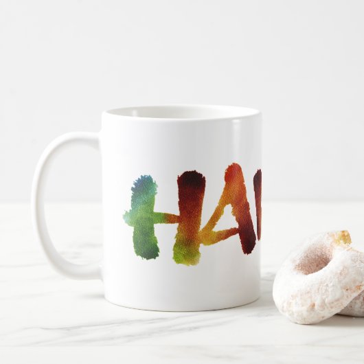 Hawai'i Color Wrap Lettering Calligraphy Hawaii Koffiemok (Met donut)