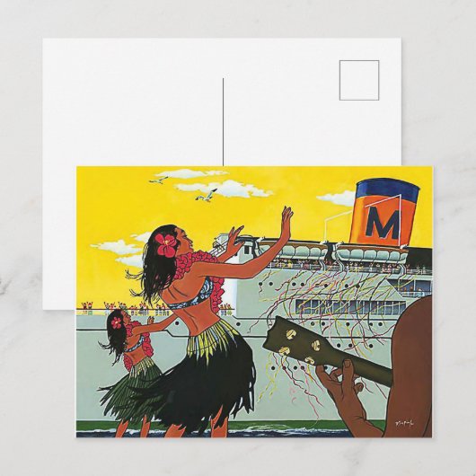 Hawaii, dansende hoermeisjes verwelkomen toeristen briefkaart (Voorkant / Achterkant)