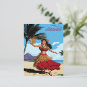 Hawaii, dansende Hula-meisje op het strand, Reizen Briefkaart (Staand voorkant)