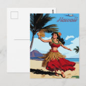 Hawaii, dansende Hula-meisje op het strand, Reizen Briefkaart (Voorkant / Achterkant)