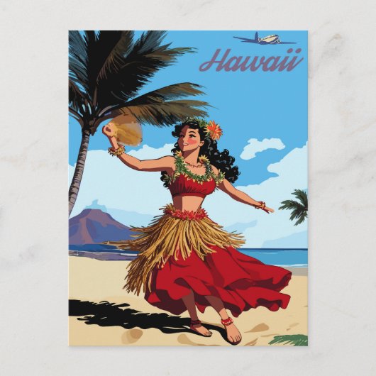 Hawaii, dansende Hula-meisje op het strand, Reizen Briefkaart (Voorkant)