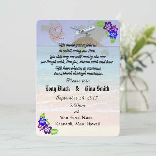 Hawaii Destination Wedding Invitation Kaart (Staand voorkant)