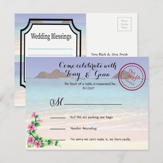 Hawaii Destination Wedding RSVP Briefkaart (Voorkant / Achterkant)