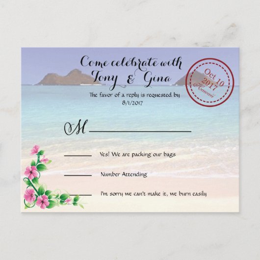 Hawaii Destination Wedding RSVP Briefkaart (Voorkant)