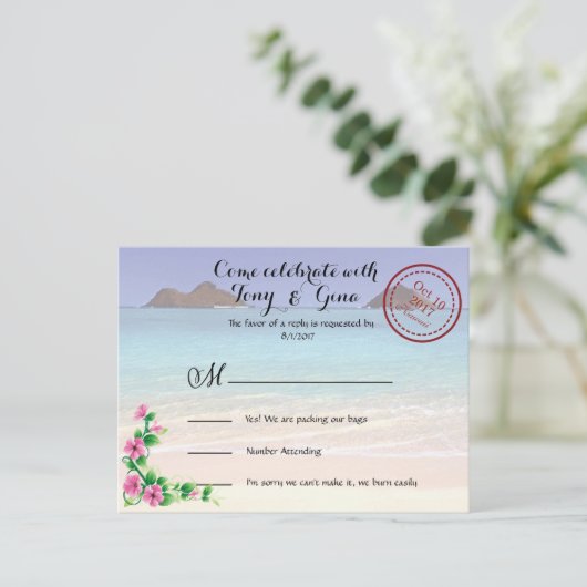 Hawaii Destination Wedding RSVP Briefkaart (Staand voorkant)