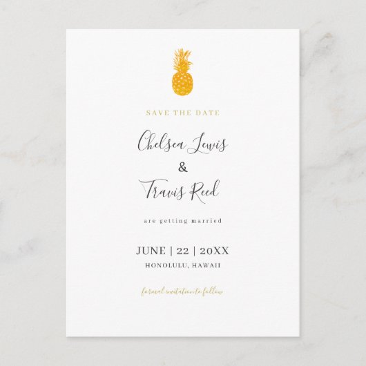 Hawaii Destination Wedding Save the Date Pineapple Aankondigingskaart (Voorkant)