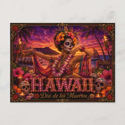 Hawaii Día de los Muertos Retro Briefkaart (Voorkant)