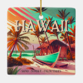 Hawaii eiland tropische zonsondergang palmboom Sou Keramisch Ornament (Achterkant)