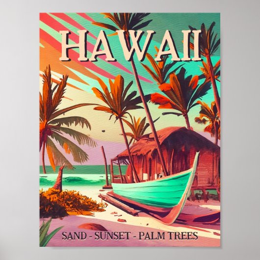 Hawaii eiland tropische zonsondergang palmboom Sou Poster (Voorkant)