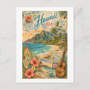 Hawaii Eiland Vintage Reis Collage  Briefkaart