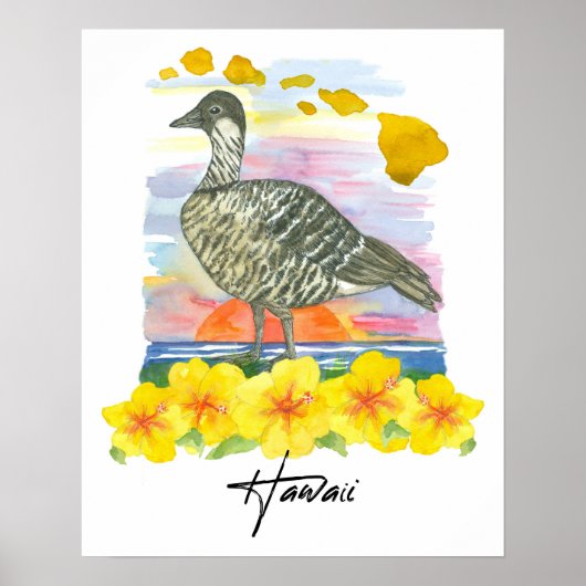Hawaii-eilanden Staatsvogel Nene Zonsondergang Oce Poster (Voorkant)