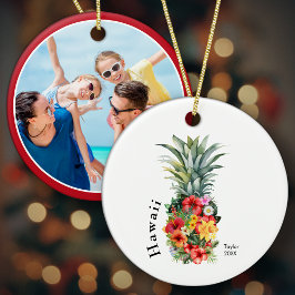 Hawaii familie vakantie foto ananas kerst keramisch ornament