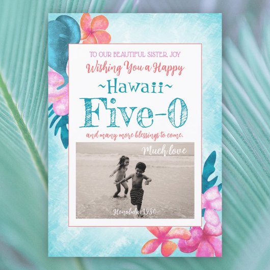 Hawaii Five-0 50th Birthday Turquoise, Aqua, Pink Kaart