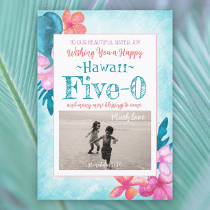 Hawaii Five-0 50th Birthday Turquoise, Aqua, Pink Kaart