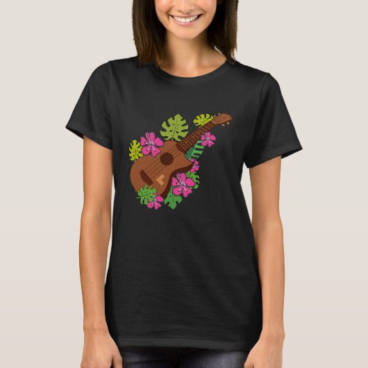 Hawaii Floral Ukulele  Player Music  Graphic T-shirt (Voorkant)