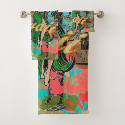 Hawaii Flower Hula Floral Graphic Bad Handdoek (Insitu)
