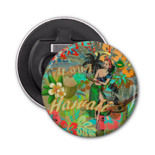 Hawaii Flower Hula  Floral Graphic Button Flesopener