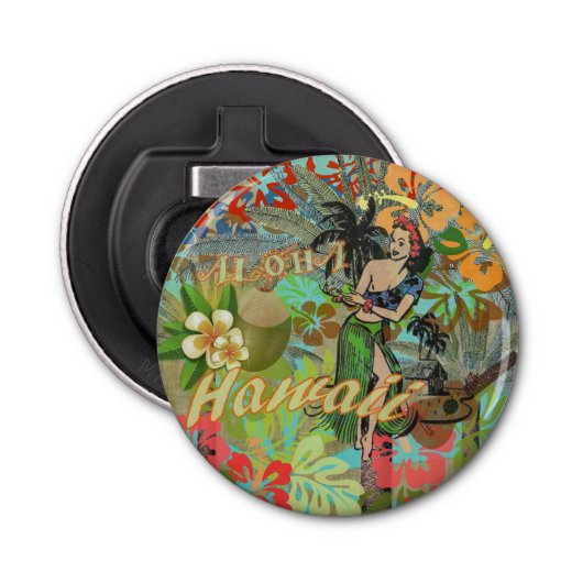 Hawaii Flower Hula  Floral Graphic Button Flesopener (Voorkant)