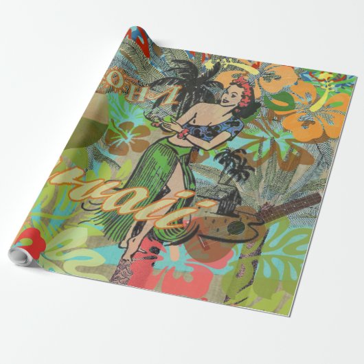 Hawaii Flower Hula  Floral Graphic Cadeaupapier (Uitgerold)