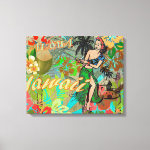 Hawaii Flower Hula  Floral Graphic Canvas Afdruk
