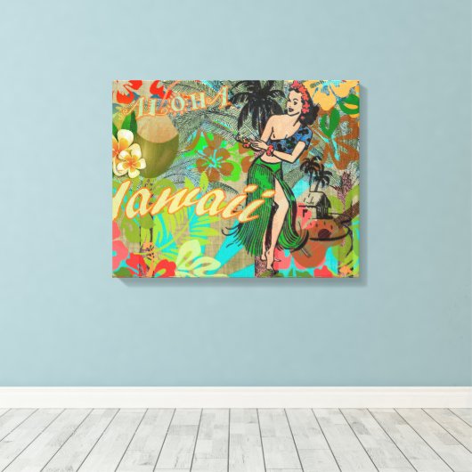 Hawaii Flower Hula  Floral Graphic Canvas Afdruk (Insitu (Houten vloer))