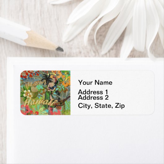 Hawaii Flower Hula  Floral Graphic Etiket (Insitu)