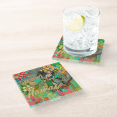 Hawaii Flower Hula  Floral Graphic Glazen Onderzetter (Schuin)