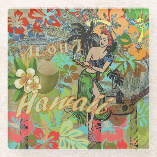 Hawaii Flower Hula  Floral Graphic Glazen Onderzetter (Voorkant)