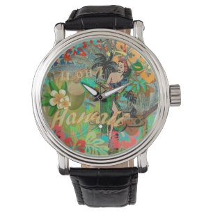 Hawaii Flower Hula  Floral Graphic Horloge