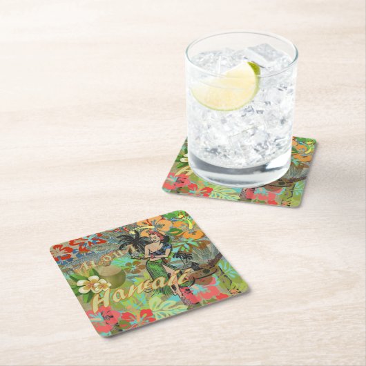 Hawaii Flower Hula  Floral Graphic Kartonnen Onderzetters (Insitu)