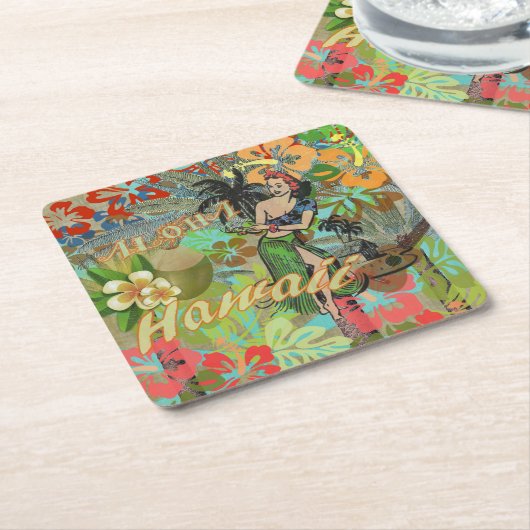 Hawaii Flower Hula Floral Graphic Kartonnen Onderzetters (Schuin)