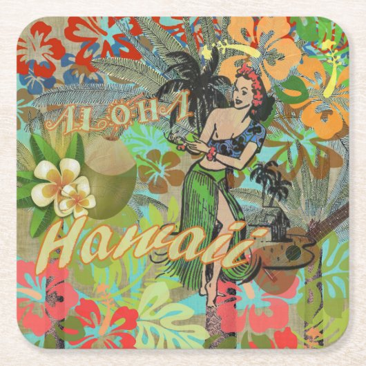 Hawaii Flower Hula  Floral Graphic Kartonnen Onderzetters (Voorkant)