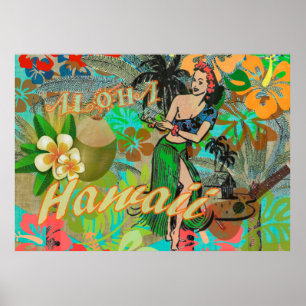 Hawaii Flower Hula  Floral Graphic Poster