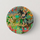 Hawaii Flower Hula  Floral Graphic Ronde Button 5,7 Cm (Voorkant)