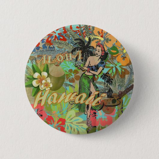 Hawaii Flower Hula  Floral Graphic Ronde Button 5,7 Cm (Voorkant)