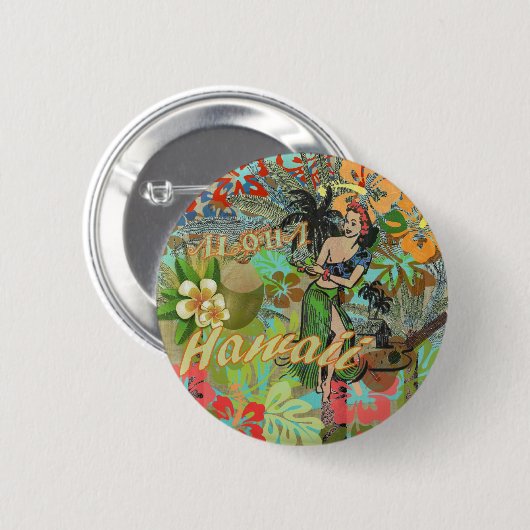 Hawaii Flower Hula  Floral Graphic Ronde Button 5,7 Cm (Voorkant /achterkant)