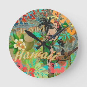 Hawaii Flower Hula  Floral Graphic Ronde Klok