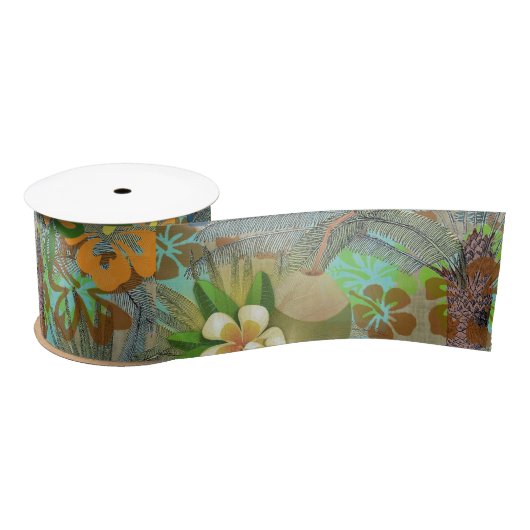Hawaii Flower Hula  Floral Graphic Satijnen Lint (Spoel)
