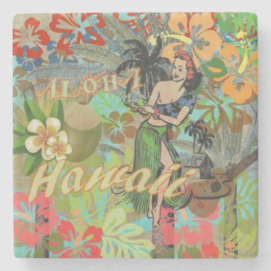 Hawaii Flower Hula  Floral Graphic Stenen Onderzetter (Voorkant)