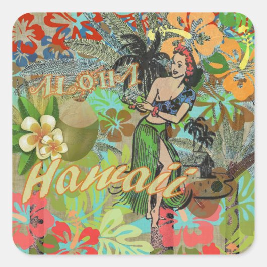 Hawaii Flower Hula  Floral Graphic Vierkante Sticker (Voorkant)