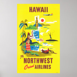 Hawaii - Fly Northwest Orient Airlines Poster