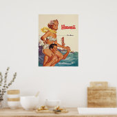 Hawaii, gelukkig surfende koppel, oud reisje poster (Keuken)