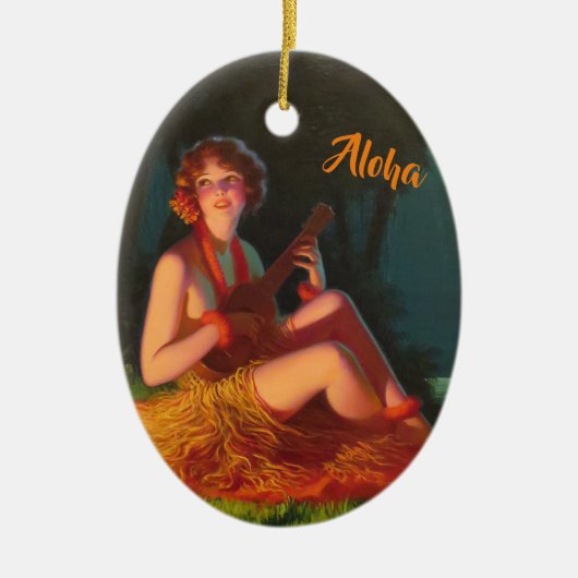 Hawaii Girl met Ukulele Keramisch Ornament (Voorkant)