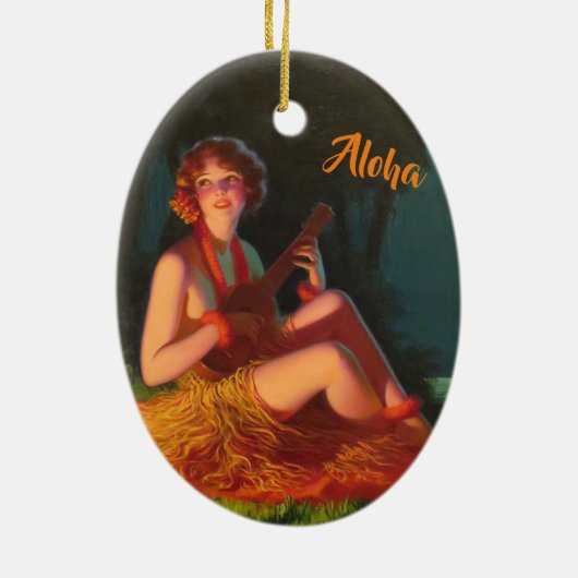 Hawaii Girl met Ukulele Keramisch Ornament (Achterkant)