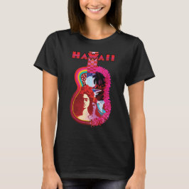 Hawaii Gitaar Hibiscus Roze Retro Reis T-shirt