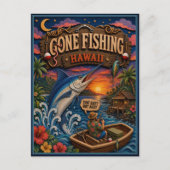 Hawaii Gone Fishing Blauwe Marlijn Briefkaart (Voorkant)